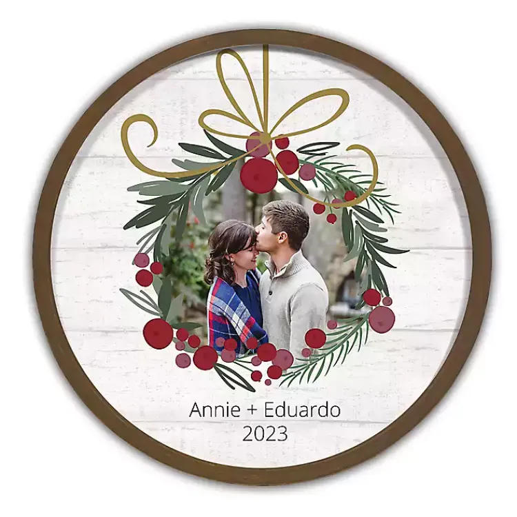 Christmas Art & Wall Decor>Kirklands Home Personalized Round Wreath Brown Framed Wall Plaque