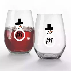 Christmas Dining & Entertaining>Kirklands Home Personalized Snowman Monogram Wine Glass, Set of 2