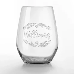 Christmas Dining & Entertaining>Kirklands Home Personalized Wreath Etched Wine Glasses, Set of 2 Clear