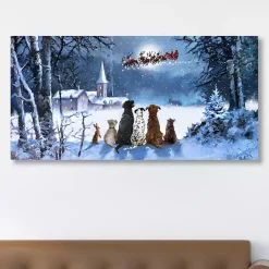Christmas Art & Wall Decor>Kirklands Home Pets Watching Santa Canvas Art Print Blue