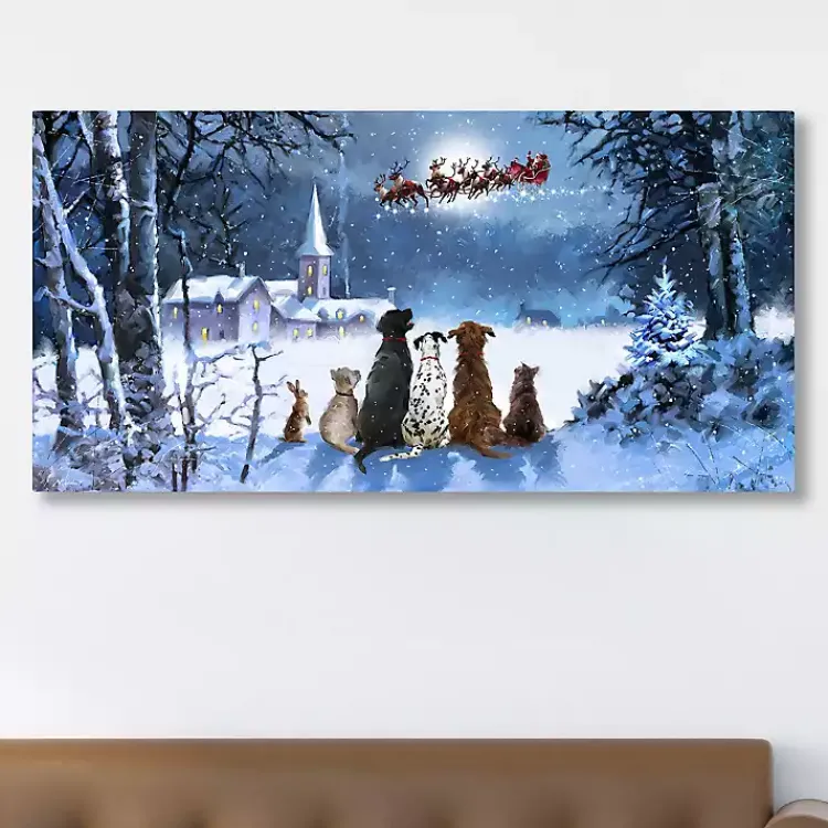Christmas Art & Wall Decor>Kirklands Home Pets Watching Santa Canvas Art Print Blue