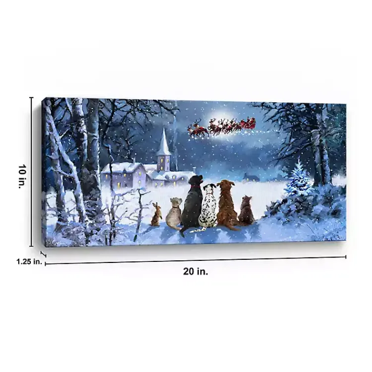 Christmas Art & Wall Decor>Kirklands Home Pets Watching Santa Canvas Art Print Blue