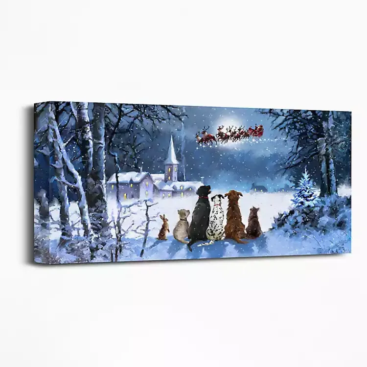 Christmas Art & Wall Decor>Kirklands Home Pets Watching Santa Canvas Art Print Blue