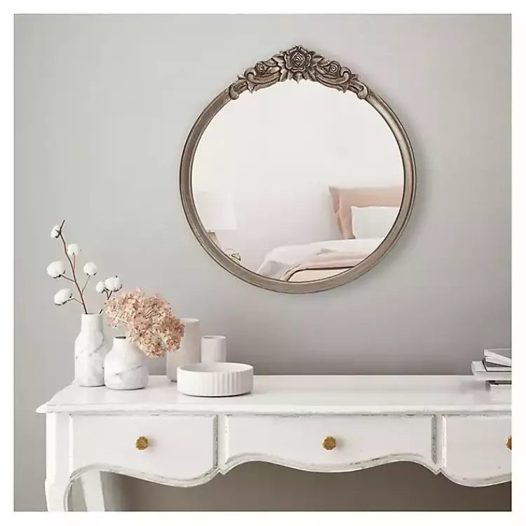 Kirklands Home Pewter Wood Carved Rosettes Wall Mirror Online