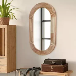 Kirklands Home Pill Capsule Oval Shaped Wood Wall Mirror