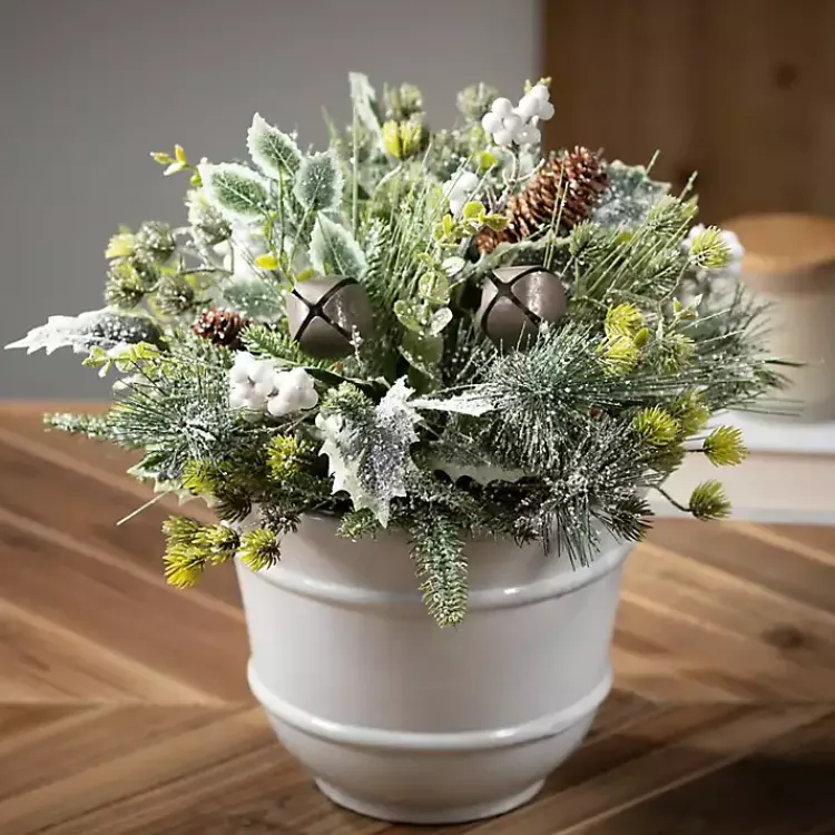 Christmas Arrangements & Garland>Kirklands Home Pine & Berry Jingle Bell Christmas Arrangement