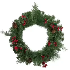 Christmas Wreaths>Kirklands Home Pine and Berries Ribbon Wreath Green