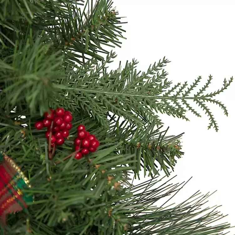 Christmas Wreaths>Kirklands Home Pine and Berries Ribbon Wreath Green