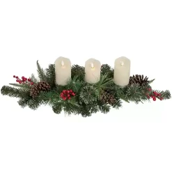 Christmas Centerpieces>Kirklands Home Pine and Berry Pillar Candle Centerpiece Green