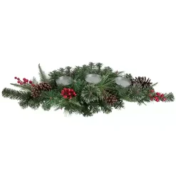 Christmas Centerpieces>Kirklands Home Pine and Berry Pillar Candle Centerpiece Green