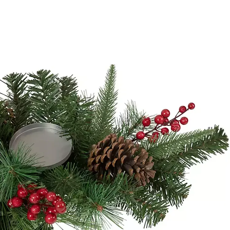 Christmas Centerpieces>Kirklands Home Pine and Berry Pillar Candle Centerpiece Green