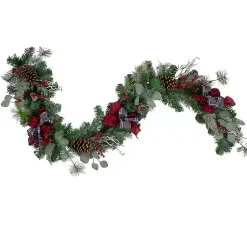 Arrangements & Greenery>Kirklands Home Pine, Berry, and Buffalo Plaid Christmas Garland