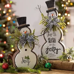 Christmas Decorations>Kirklands Home Pine Greeting Snowman Figurines, Set of 2