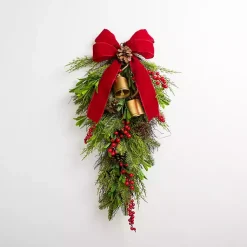 Christmas Wreaths>Kirklands Home Pinecone and Red Berry Bells Teardrop Swag