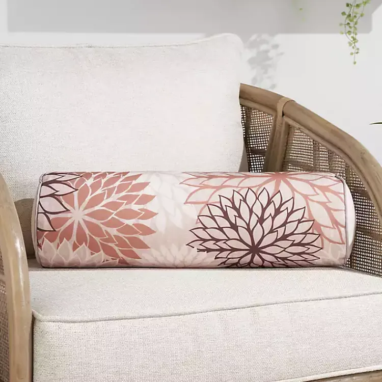Kirklands Home and Beige Floral Outdoor Bolster Pillow Pink Best