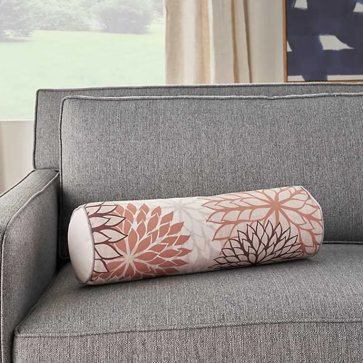 Kirklands Home and Beige Floral Outdoor Bolster Pillow Pink Best