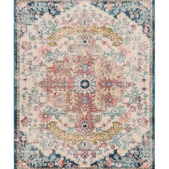 Kirklands Home Pink and Blue Traditional Medallion Area Rug, 8x12