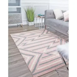 Kirklands Home Pink and Gray Zigzag Area Rug, 8x10 Sale