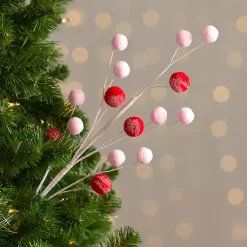 Christmas Tree Decorations>Kirklands Home Pink and Red Glitter Pom Pom Christmas Pick