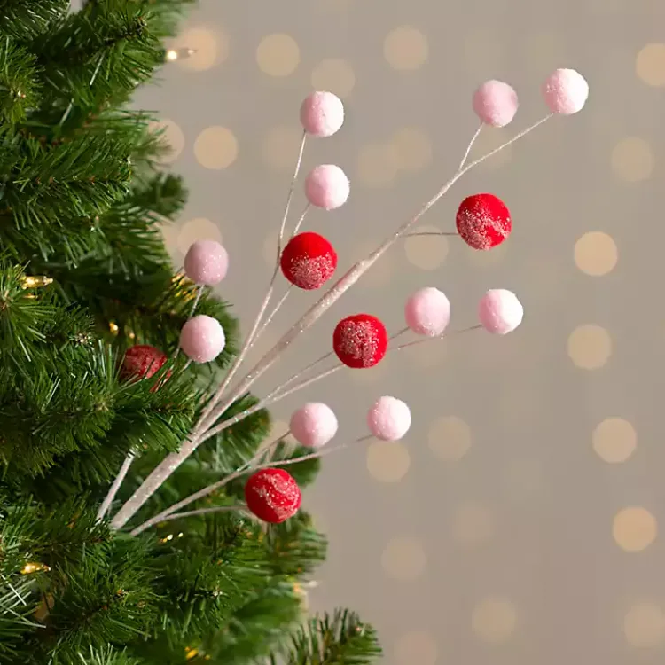 Christmas Tree Decorations>Kirklands Home Pink and Red Glitter Pom Pom Christmas Pick