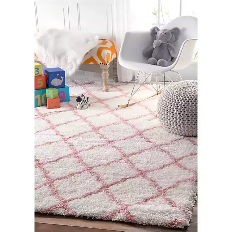 Kirklands Home Pink and White Iliza Trellis Area Rug, 5x8