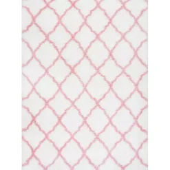 Kirklands Home Pink and White Iliza Trellis Area Rug, 5x8