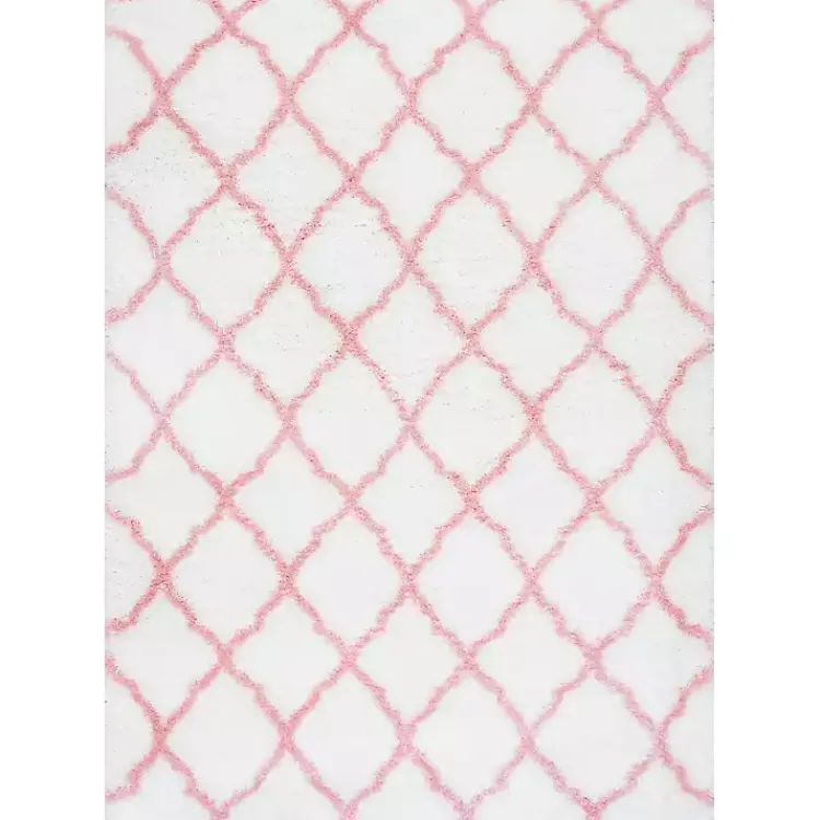 Kirklands Home Pink and White Iliza Trellis Area Rug, 5x8