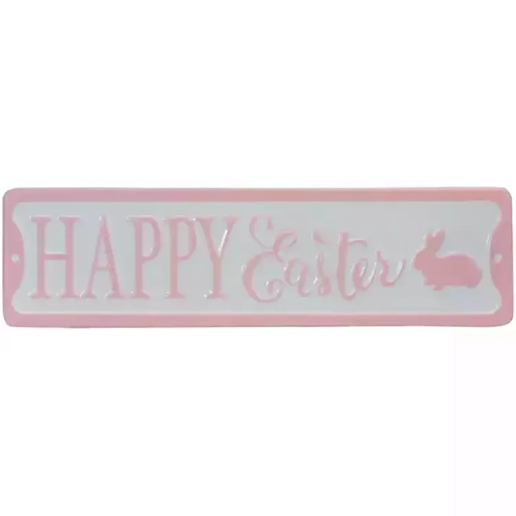 Easter Decorations>Kirklands Home Pink and White Metal Happy Easter Wall Plaque