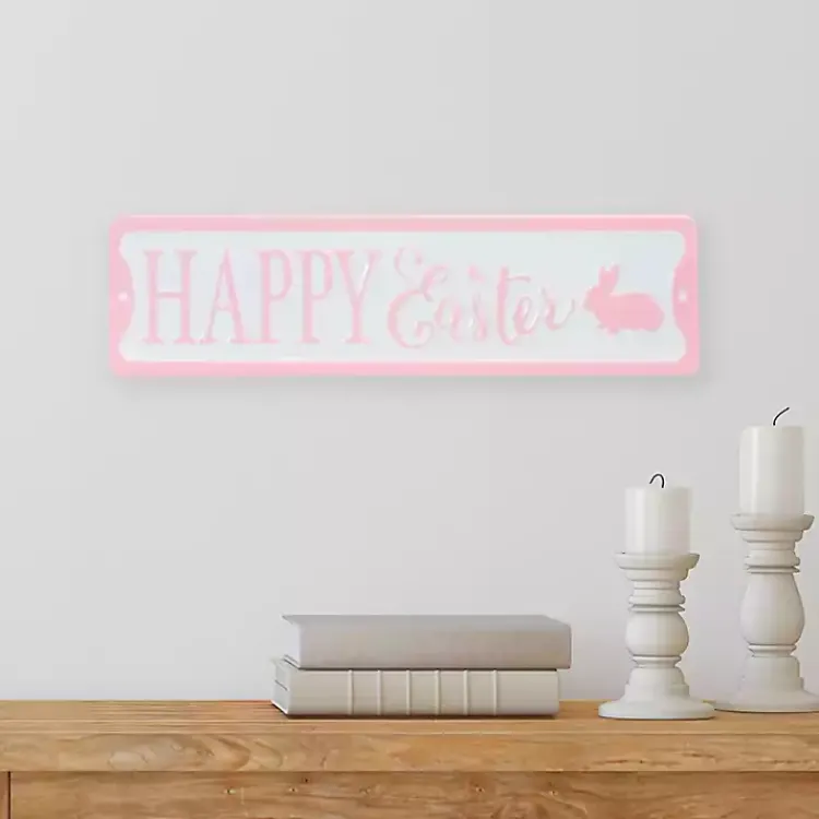 Easter Decorations>Kirklands Home Pink and White Metal Happy Easter Wall Plaque