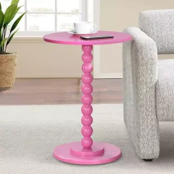 Kirklands Home Beaded Spindle Accent Table Pink Discount