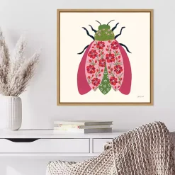 Kirklands Home Pink Beetle Framed Canvas Art Print Outlet