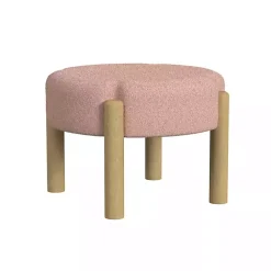 Kirklands Home Boucle Natural Wood Ottoman Pink Clearance