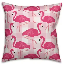 Kirklands Home Pink Buffalo Check Flamingo Outdoor Pillow New