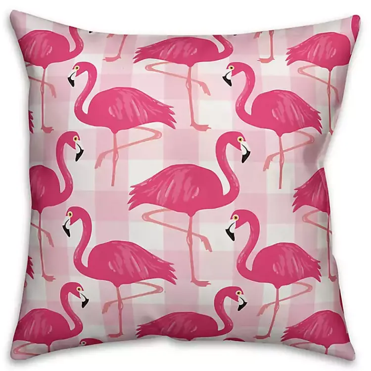 Kirklands Home Pink Buffalo Check Flamingo Outdoor Pillow New