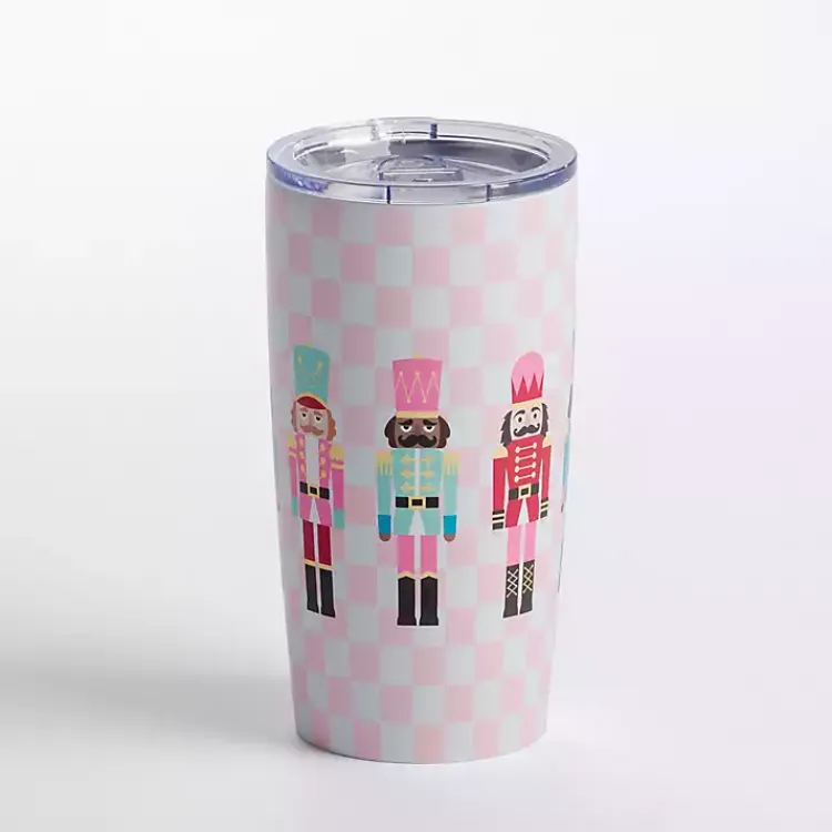 Kirklands Home Pink Checkered Nutcracker Christmas Tumbler Sale