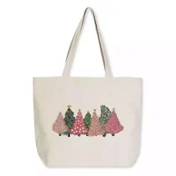 Christmas Decorations>Kirklands Home Pink Christmas Trees Canvas Tote Bag