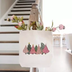 Christmas Decorations>Kirklands Home Pink Christmas Trees Canvas Tote Bag