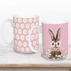 Easter Decorations>Kirklands Home Pink Daisy Sunny Bunny Mugs, Set of 2