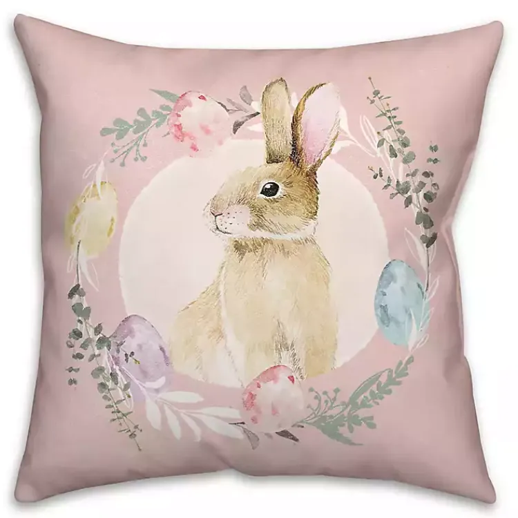 Easter Decorations>Kirklands Home Easter Bunny Wreath Pillow Pink