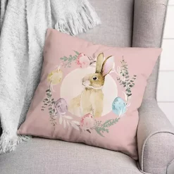 Easter Decorations>Kirklands Home Easter Bunny Wreath Pillow Pink