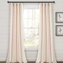 Kirklands Home Farmhouse Stripe Curtain Panel Set, 84 in. Pink