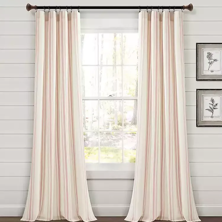 Kirklands Home Farmhouse Stripe Curtain Panel Set, 84 in. Pink