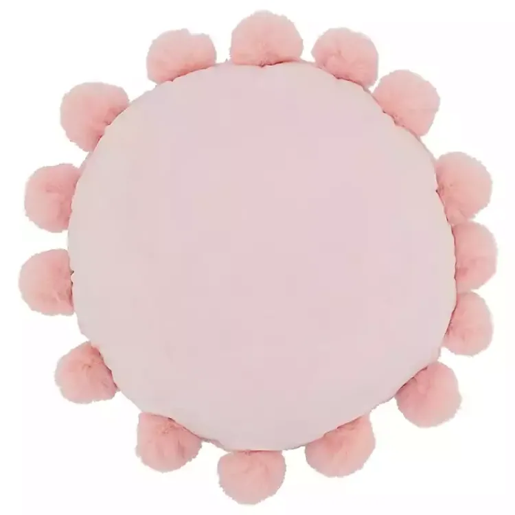 Pillows>Kirklands Home Faux Fur Round Pom Pom Throw Pillow Pink