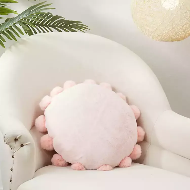 Pillows>Kirklands Home Faux Fur Round Pom Pom Throw Pillow Pink