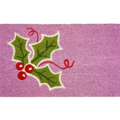 Outdoor Christmas Decorations>Kirklands Home Pink Holly Sprig Doormat