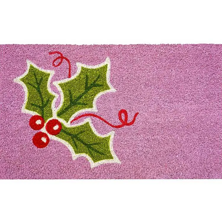 Outdoor Christmas Decorations>Kirklands Home Pink Holly Sprig Doormat