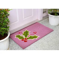 Outdoor Christmas Decorations>Kirklands Home Pink Holly Sprig Doormat