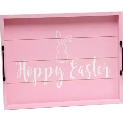Easter Decorations>Kirklands Home Hoppy Easter Wood Tray Pink