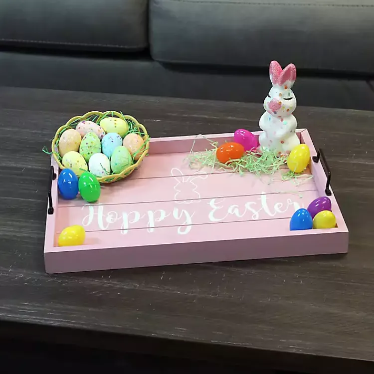 Easter Decorations>Kirklands Home Hoppy Easter Wood Tray Pink