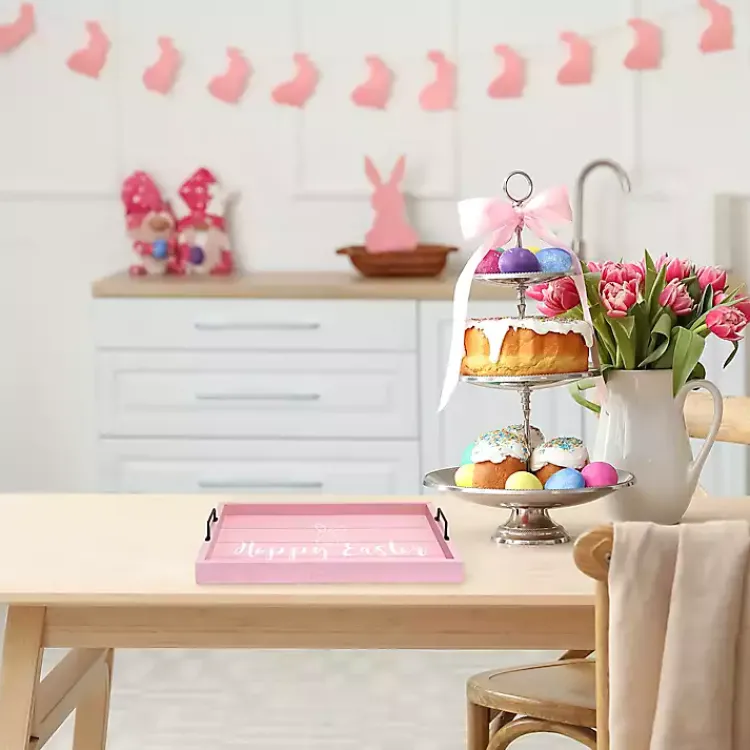 Easter Decorations>Kirklands Home Hoppy Easter Wood Tray Pink